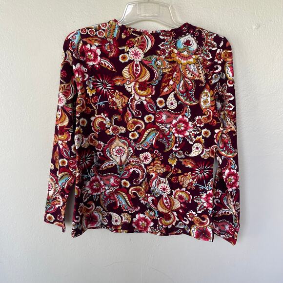 Talbots size M pullover floral burgundy pullover long T-Shirt - Picture 3 of 6